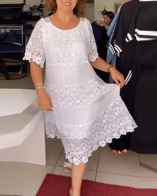 🔥50% OFF🔥 Solid Color Short Sleeve Lace Dress
