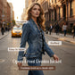 Women's Ruffle Trim Open-Front Denim Jacket – Lightweight, feminine & versatile – chic for any outfit