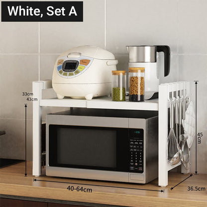 🎉 2026 Sale — Over 33,700 Sold!🍳 Expandable Microwave Rack Adjustable Kitchen Storage Shelf With Hooks ✨