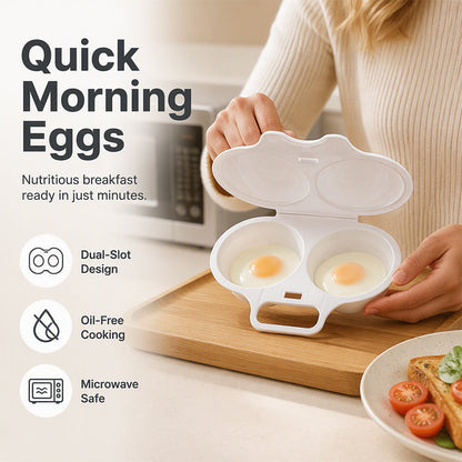 📢📢BUY 1 GET 1 FREE !! ⏰  Dual Cavity Microwave Egg Poacher – Quick Oil-Free Cooking, Food-Grade PP & Versatile Kitchen Essential 💫