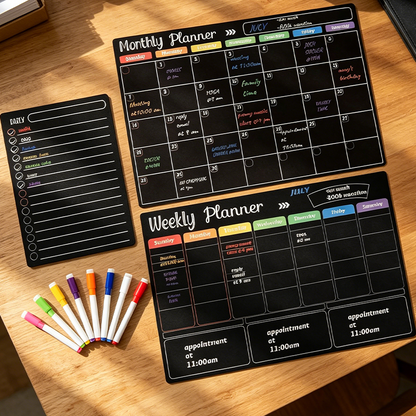 Magnetic Fridge Calendar Planner Set with Markers