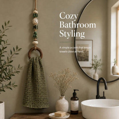 📢📢50% OFF !! ⏰  Decorative Beaded Towel Hanger with Wooden Ring – Rustic, Artisanal, Multi-use ✨