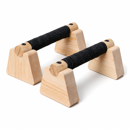 💪 Wooden Push-Up Bars: Solid Rubber Wood, Trapezoidal Anti-Wobble Base, Non-Slip Rubber Feet