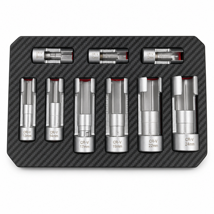 9 Piece Flare Nut Socket Set Slotted Oxygen Sensor Wrench and Diesel Injector Line Socket Auto Repair Tool Kit with Storage Case